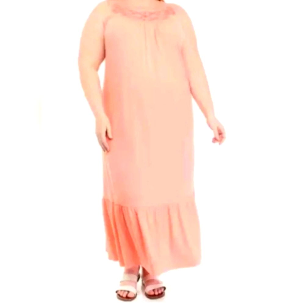 Cupio Ruffle Tiered Maxi Dress Woman Plus 3X Floral Embroidery Blooming Dahalia